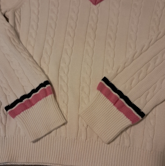 Polo Jeans Co RL Cable Knit V-neck Pullover Sweater Retro Sporty Ivy League XL. - Picture 2 of 10